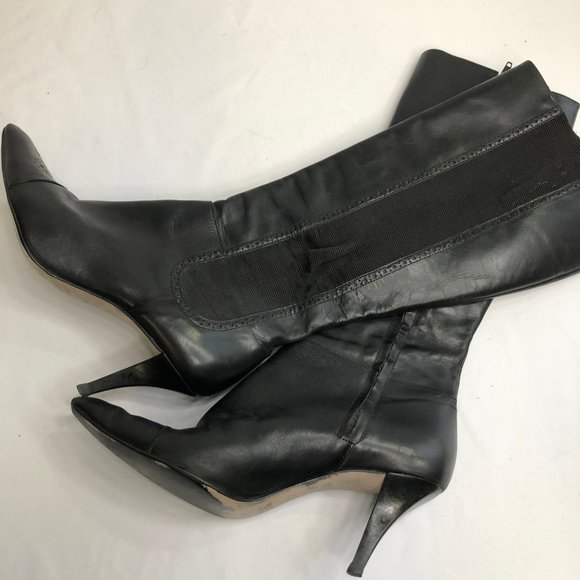 Audrey Brooke Black Leather Boots Heels - Picture 7 of 7